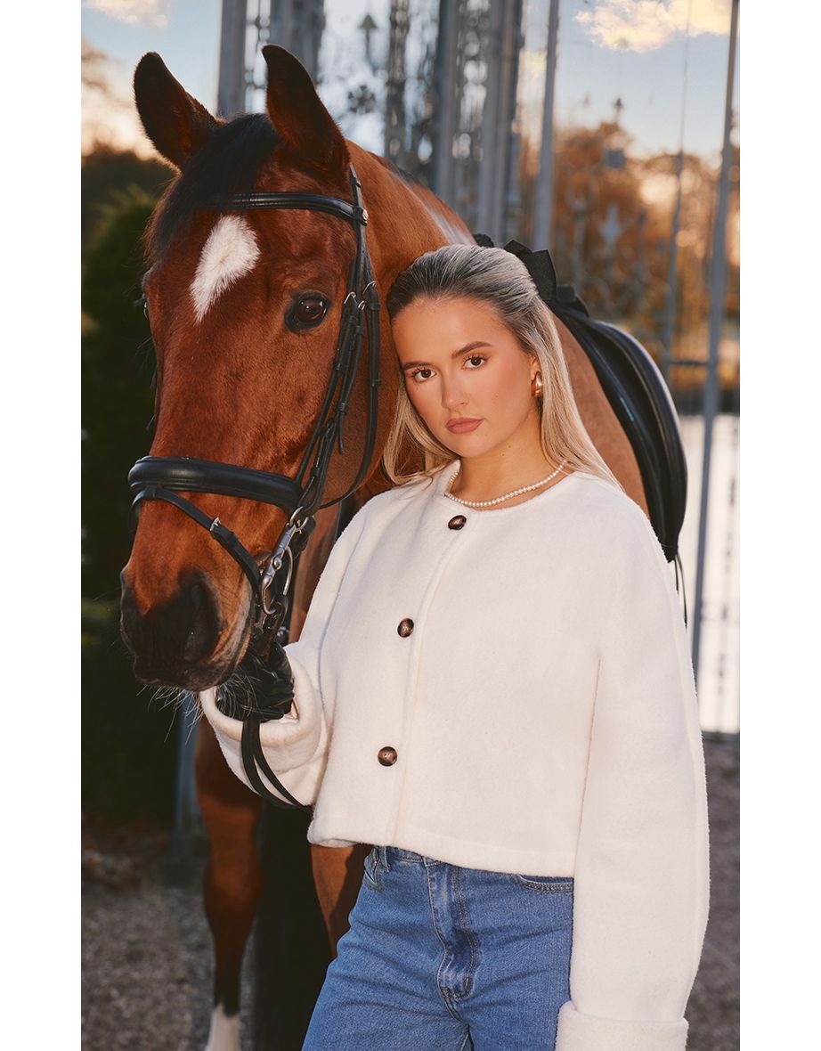Cream Teddy Button Up Casual Jacket