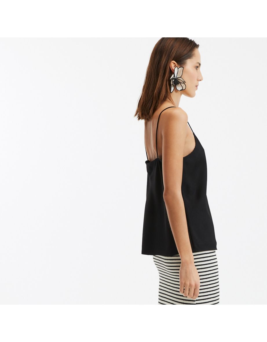 Satin V-Neck Vest Top with Shoestring Straps - 4