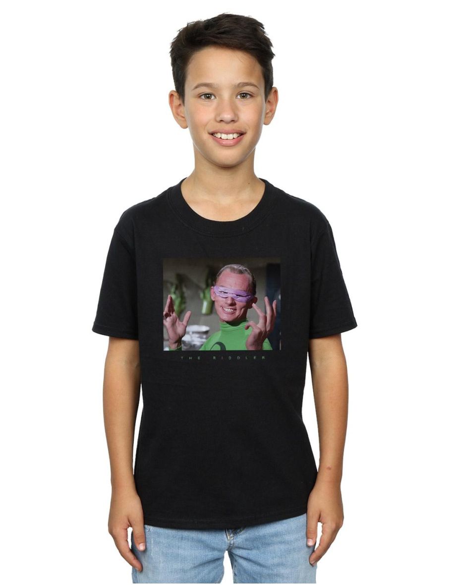 DC Comics Boys Batman TV Series The Riddler Photgraph T-Shirt - Black