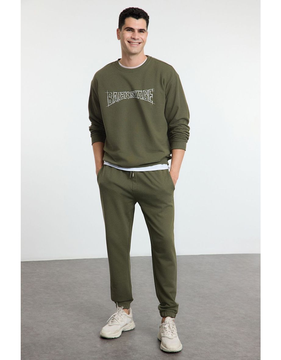 Khaki Oversize / Wide Cut Text Printed Tracksuit