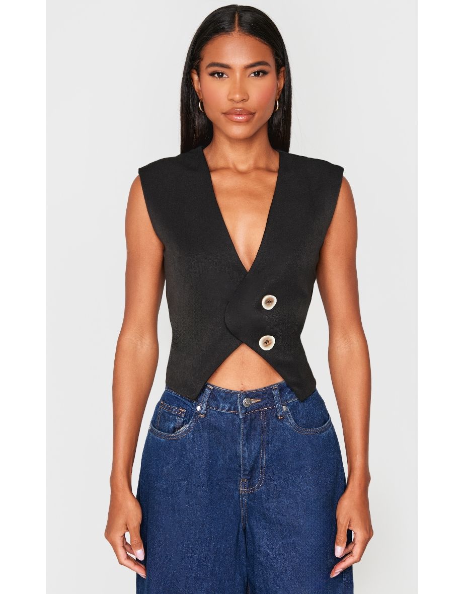 Black Asymmetric Boxy Waistcoat