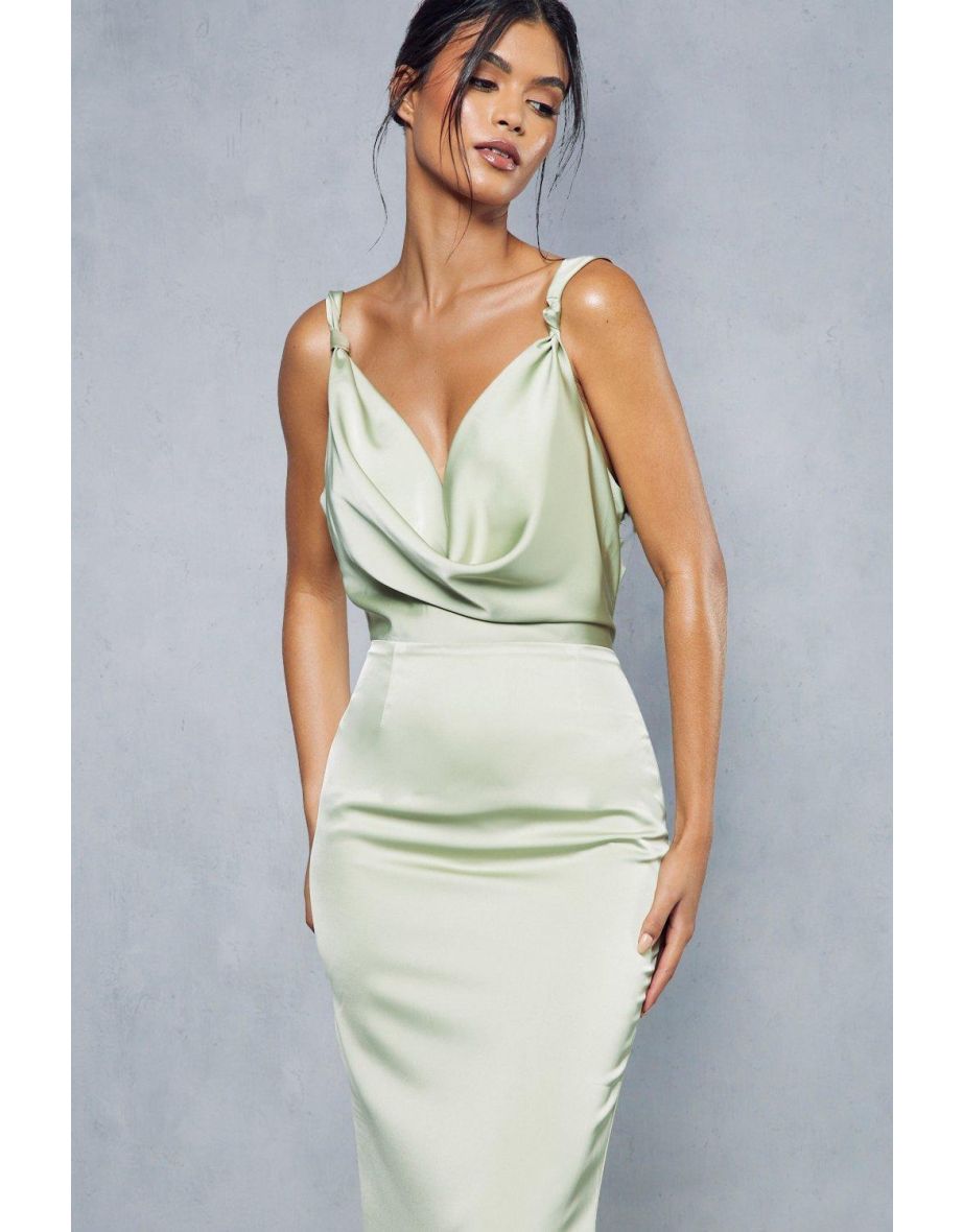 Premium Satin Knot Detail Cowl Neck Maxi Dress - 2
