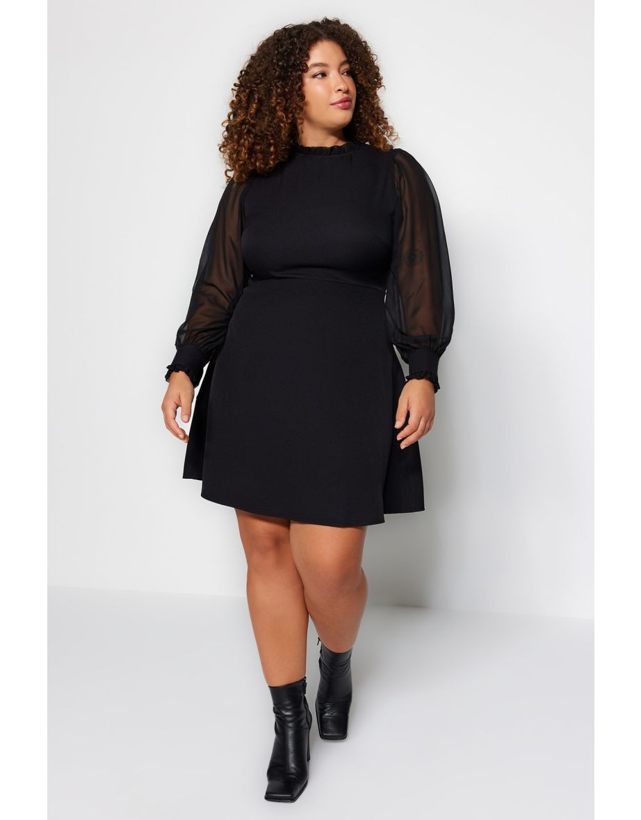 Shop Black Plus Chiffon A Line Mini Skater Dress with Ruffles Online in Bahrain VogaCloset