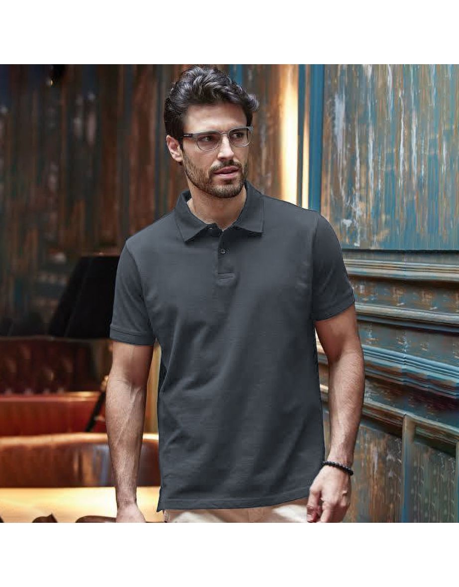 Tee Jays Mens Heavy Pique Short Sleeve Polo Shirt - Dark Grey - 1