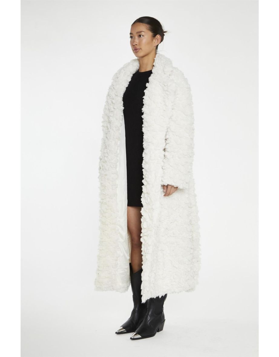 Cream Faux Fur Longline-Coat - 3