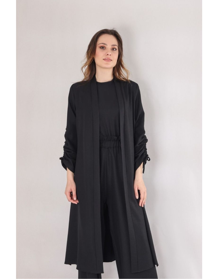 Women's Black Pants Kimono Caftan Set - 3