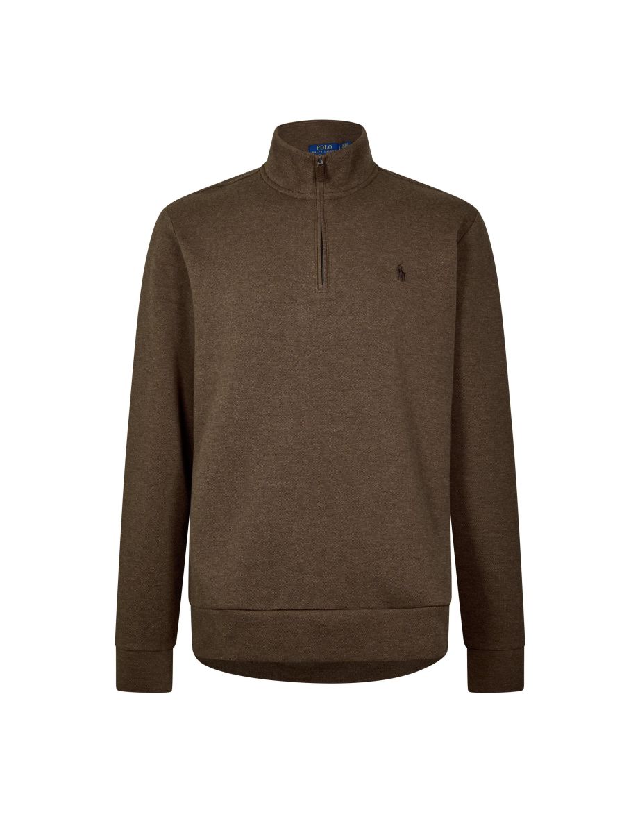 Men's Polo Ralph Lauren Double Knit Mesh Quarter-Zip Jumper in Brown