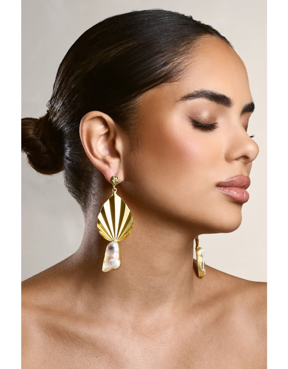Aloha | Gold Leaf Drop Earrings With Iridescent Shell
