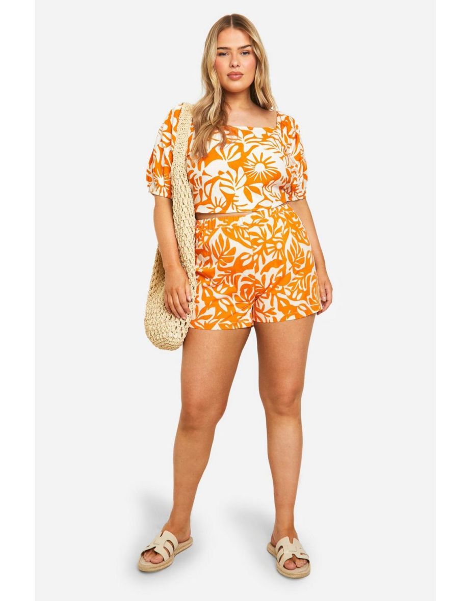 Plus Tropical Print Shorts