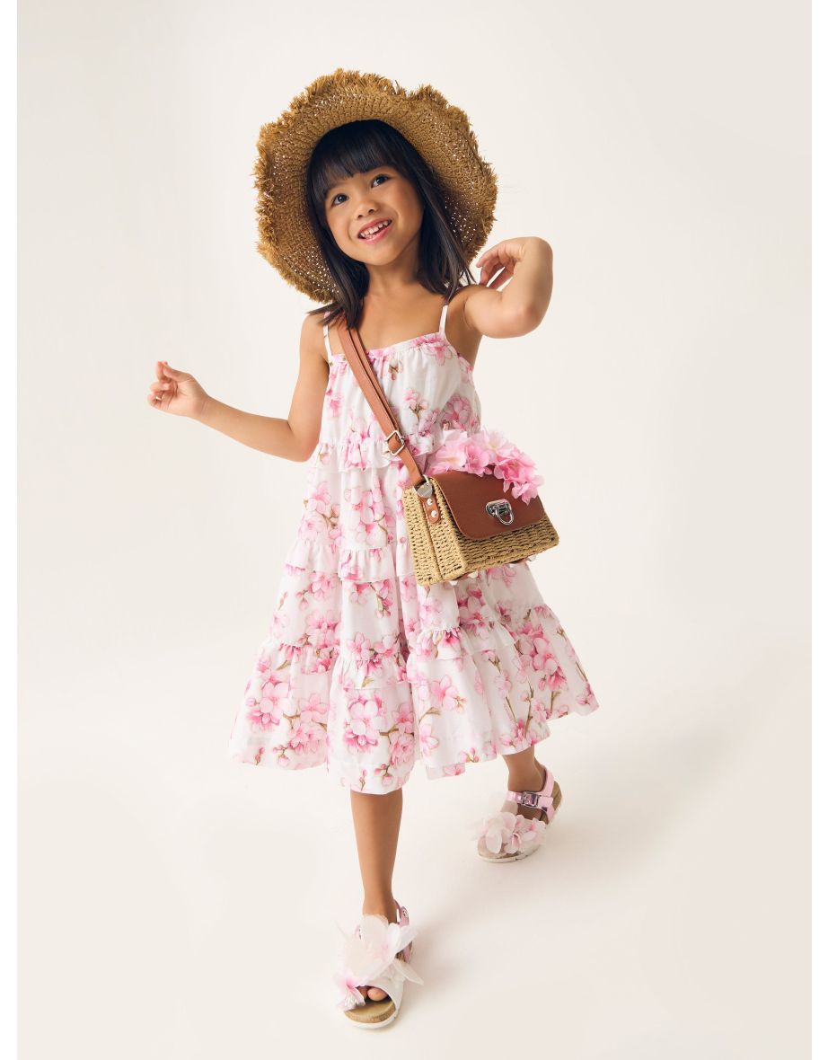 Girls Peach Blossom Woven Bag  in Beige