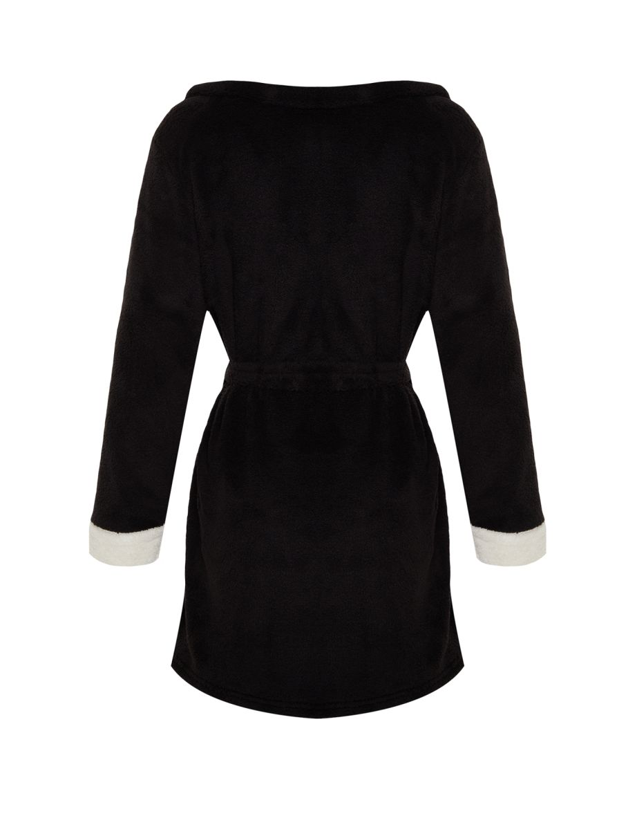 Wellsoft Knitted Dressing Gown with Pocket and Motto Embroidery - 7