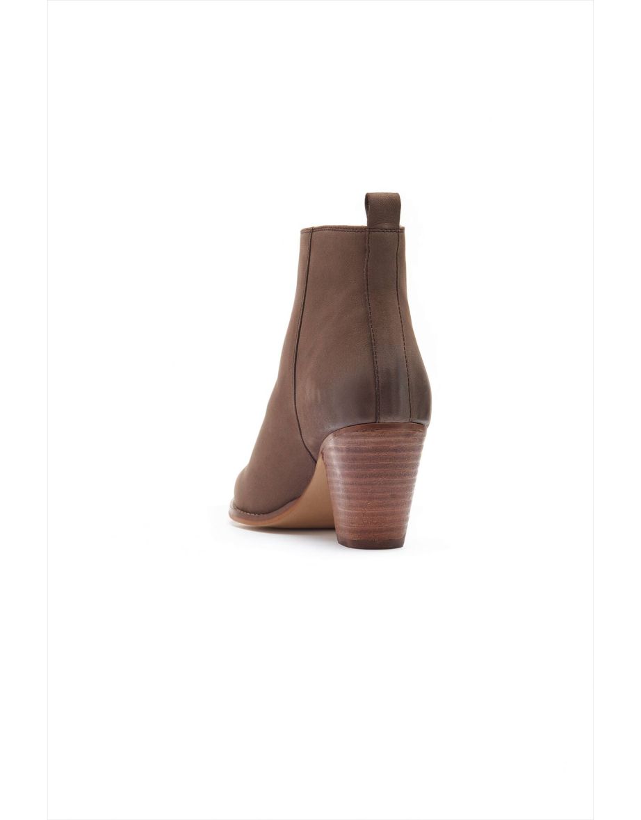 April Taupe Leather Zip Heeled Ankle Boot - 3