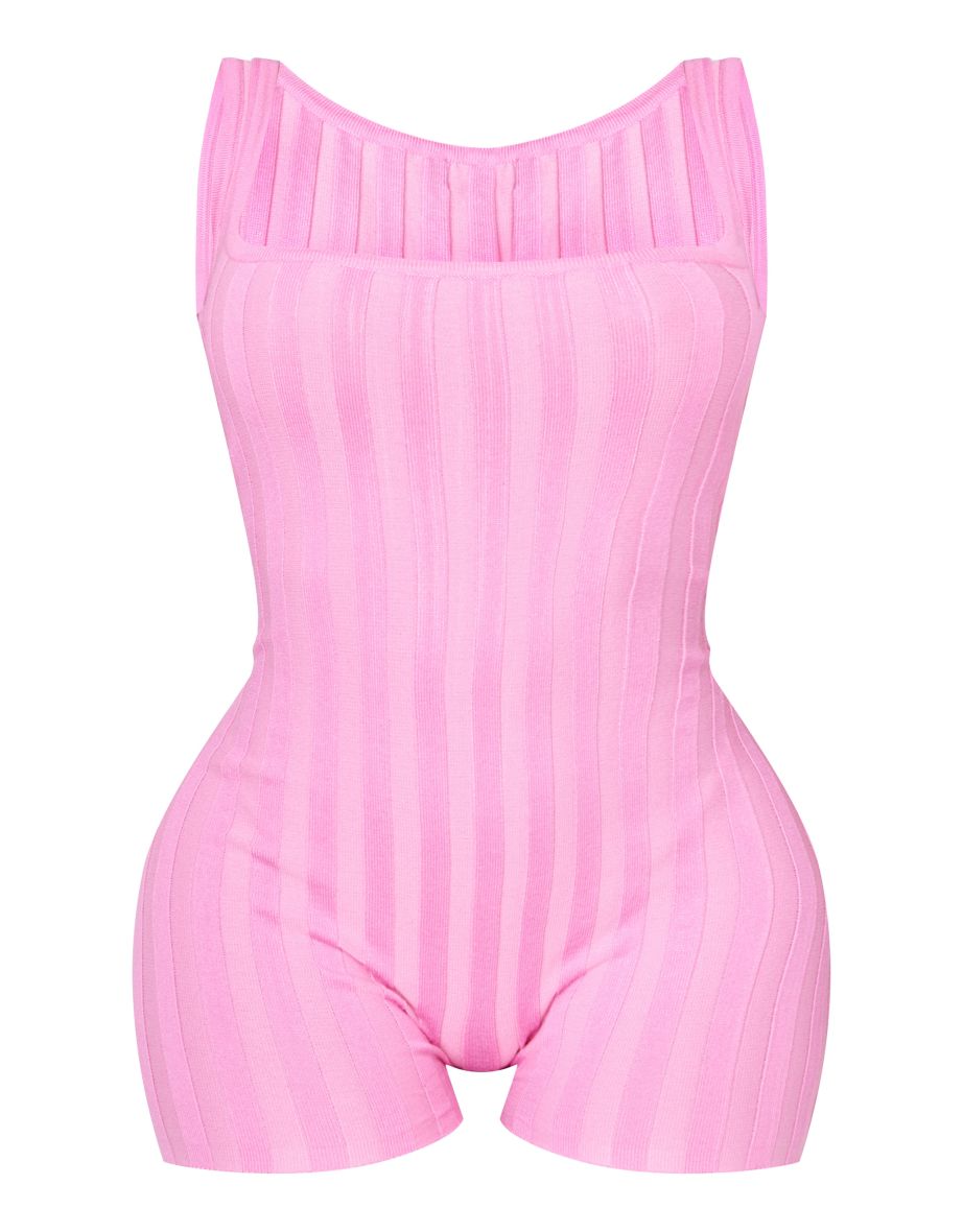 Shape Bright Pink Knit Contrast Sleeveless Unitard - 4