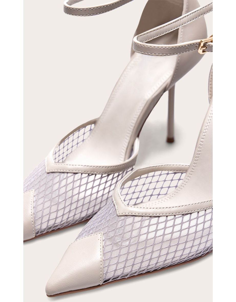Mushroom PU Mesh Upper Point Toe High Stiletto Court Heels - 4