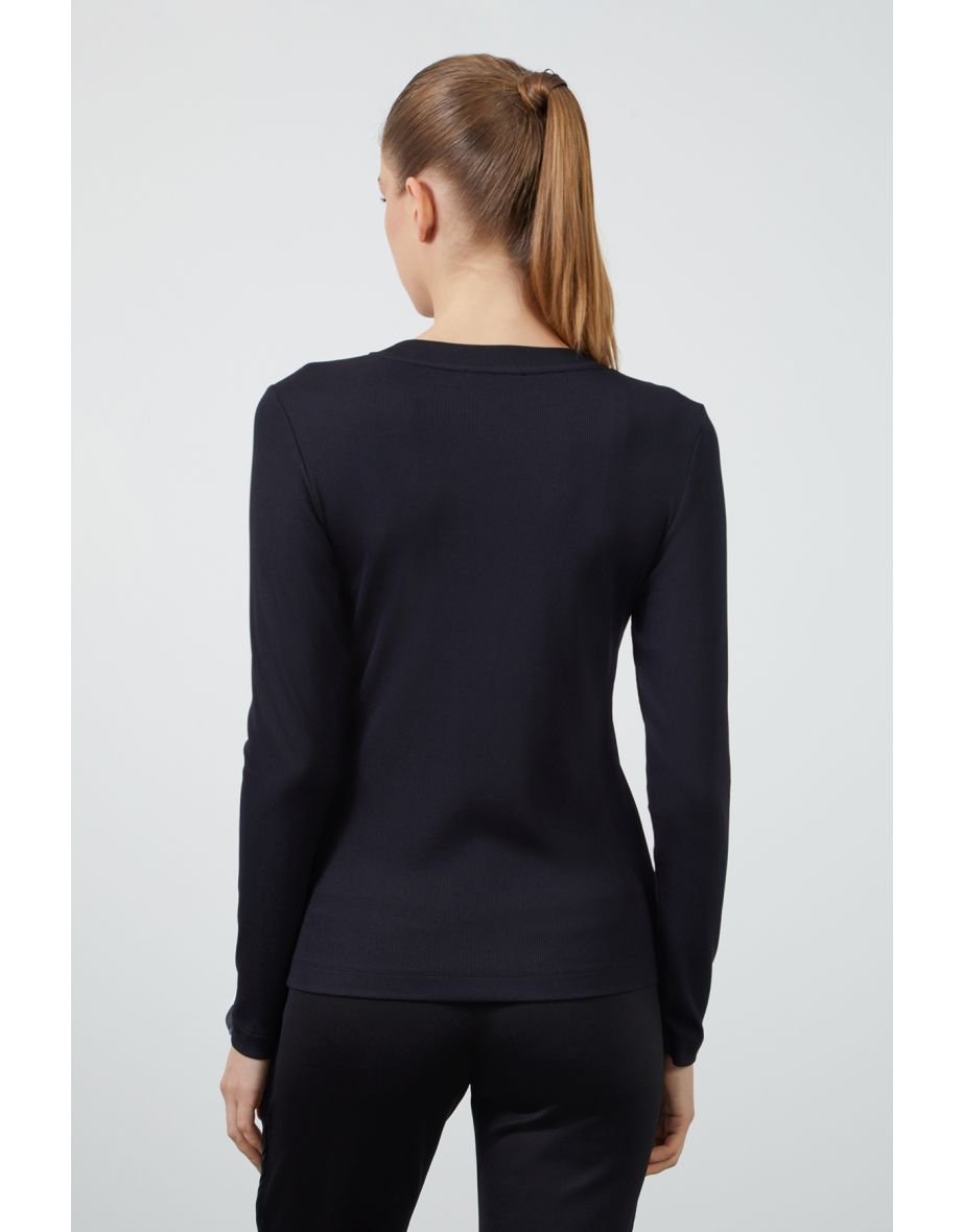 Black Blouse with Cuff Label and Embellished Collar - 3
