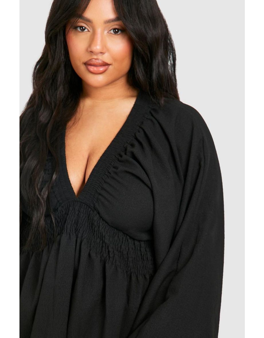 Plus Textured Batwing Smock Dress - black - 3