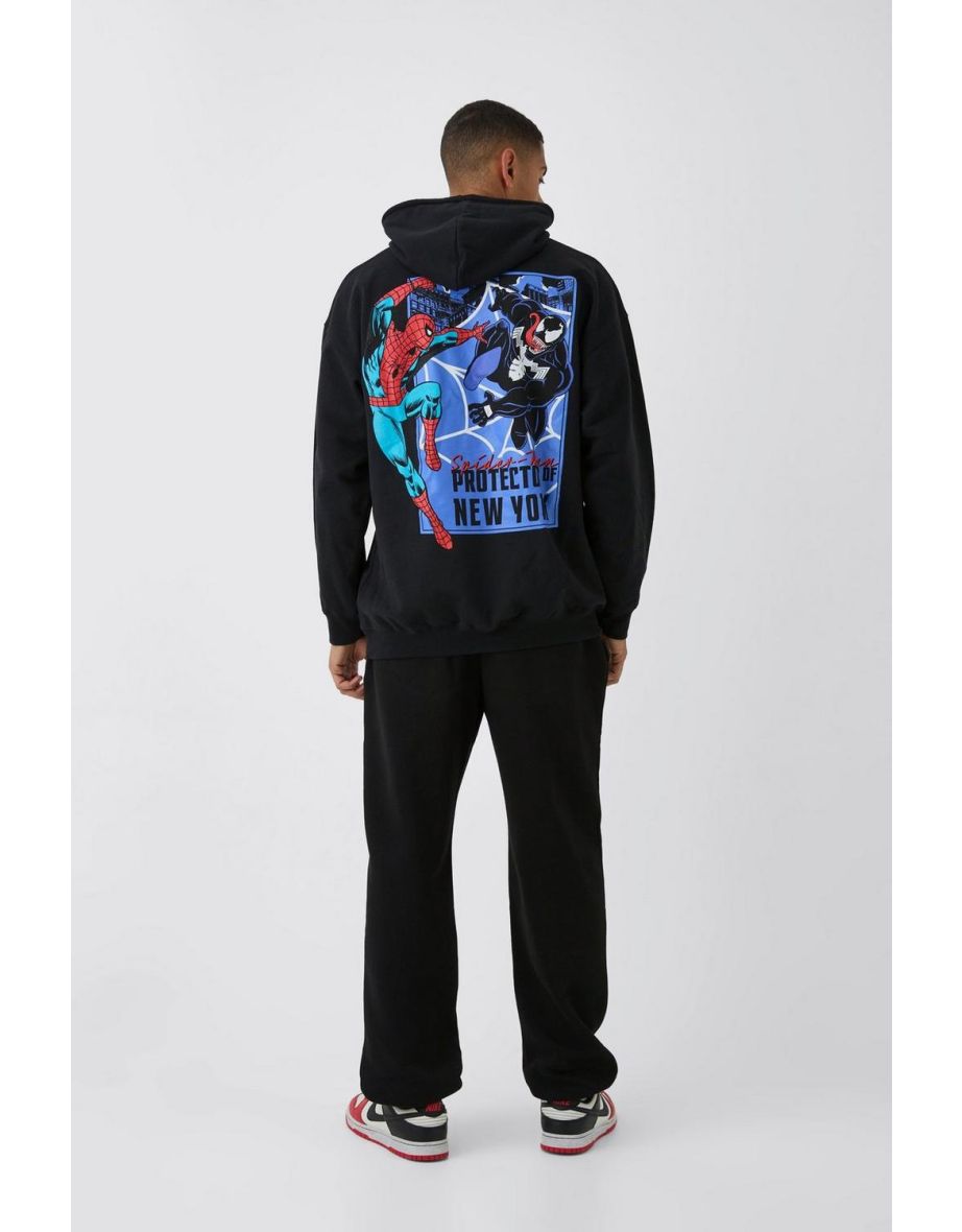 Oversized Marvel Spiderman Venom License Print Hoodie - black - 2