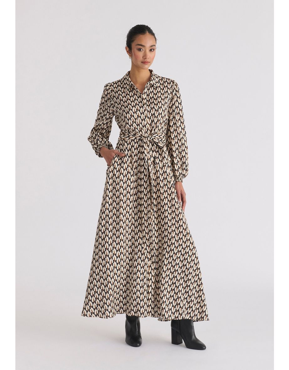 Geometric Print Maxi Shirt Dress