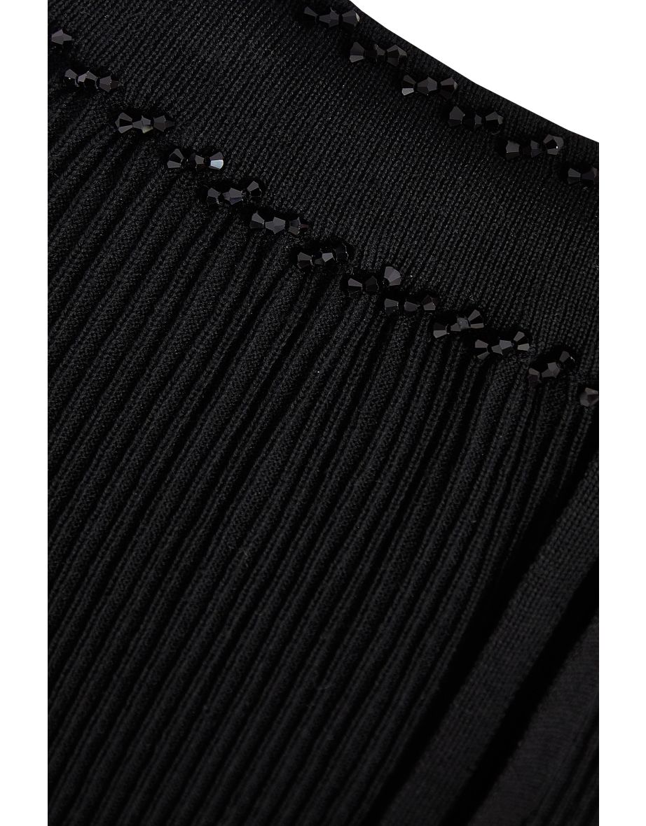 Black Knit Beaded Trousers - 5