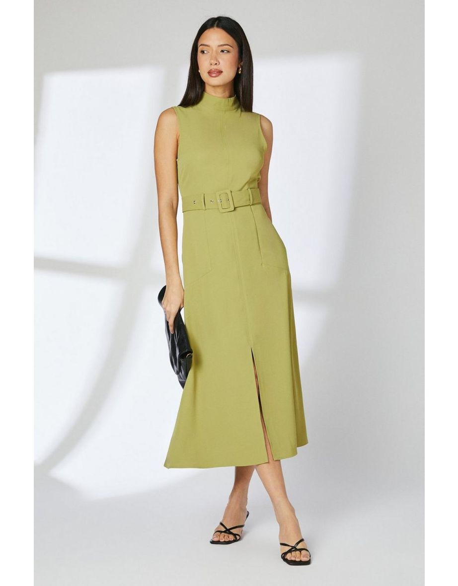 Seam Detail Belted Midi Dress