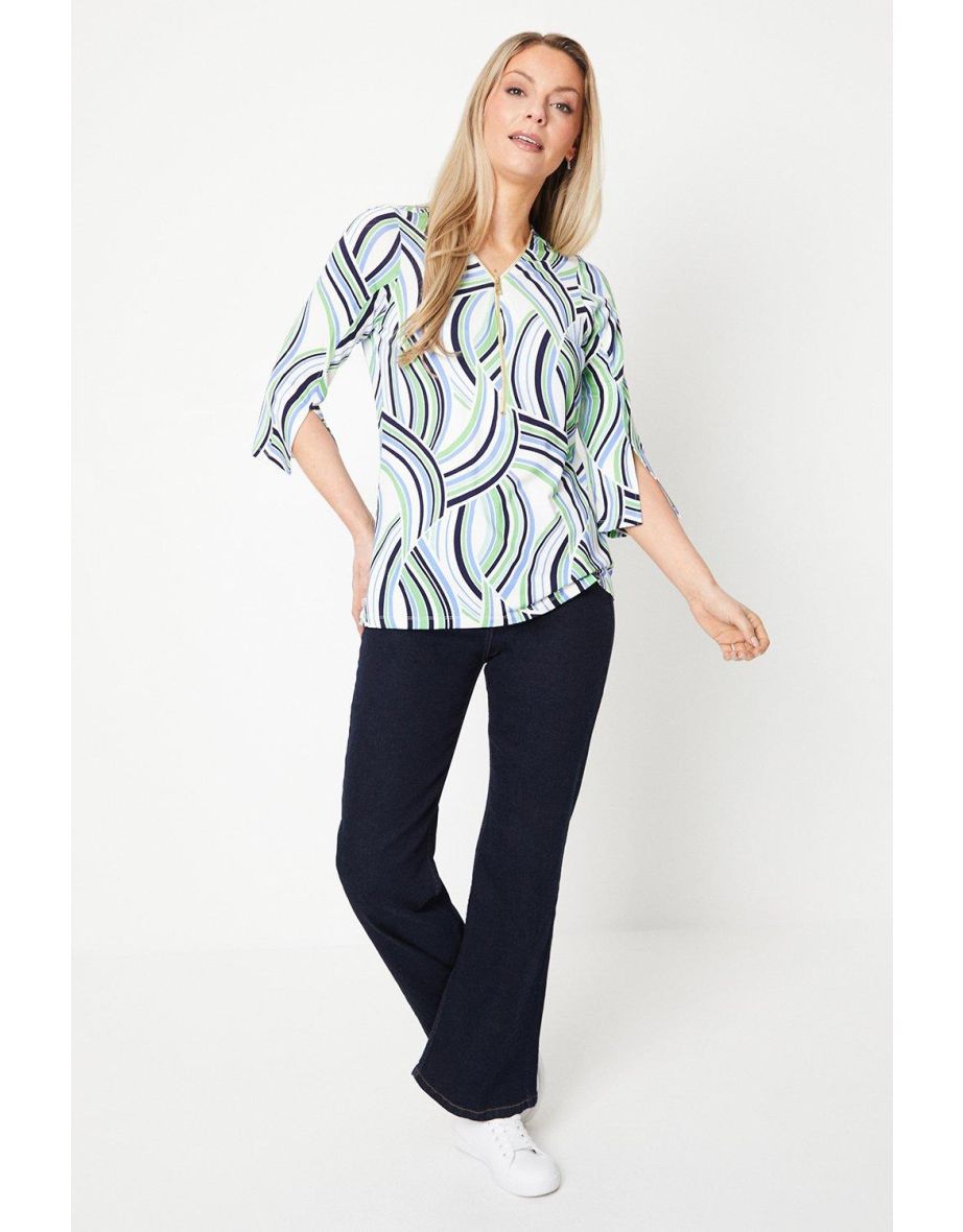 Jersey Zip Split Sleeve Top