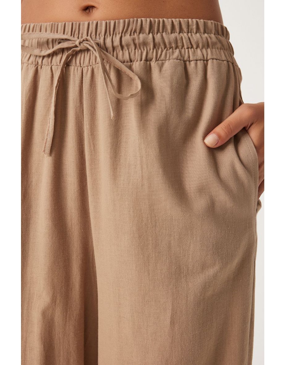 Women's Biscuit Loose Cut Linen Trousers - 4