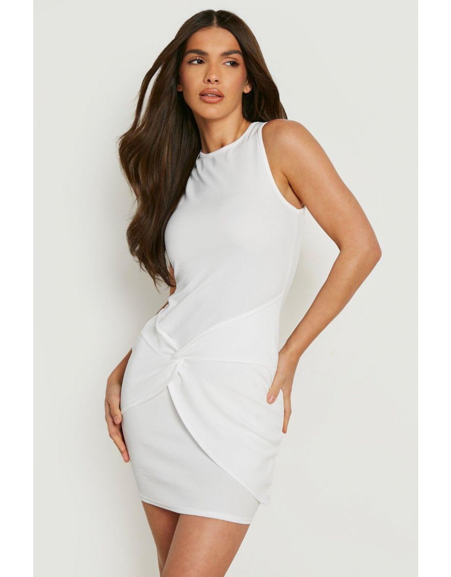 Twist Detail Sleeveless Mini Dress - white - 3