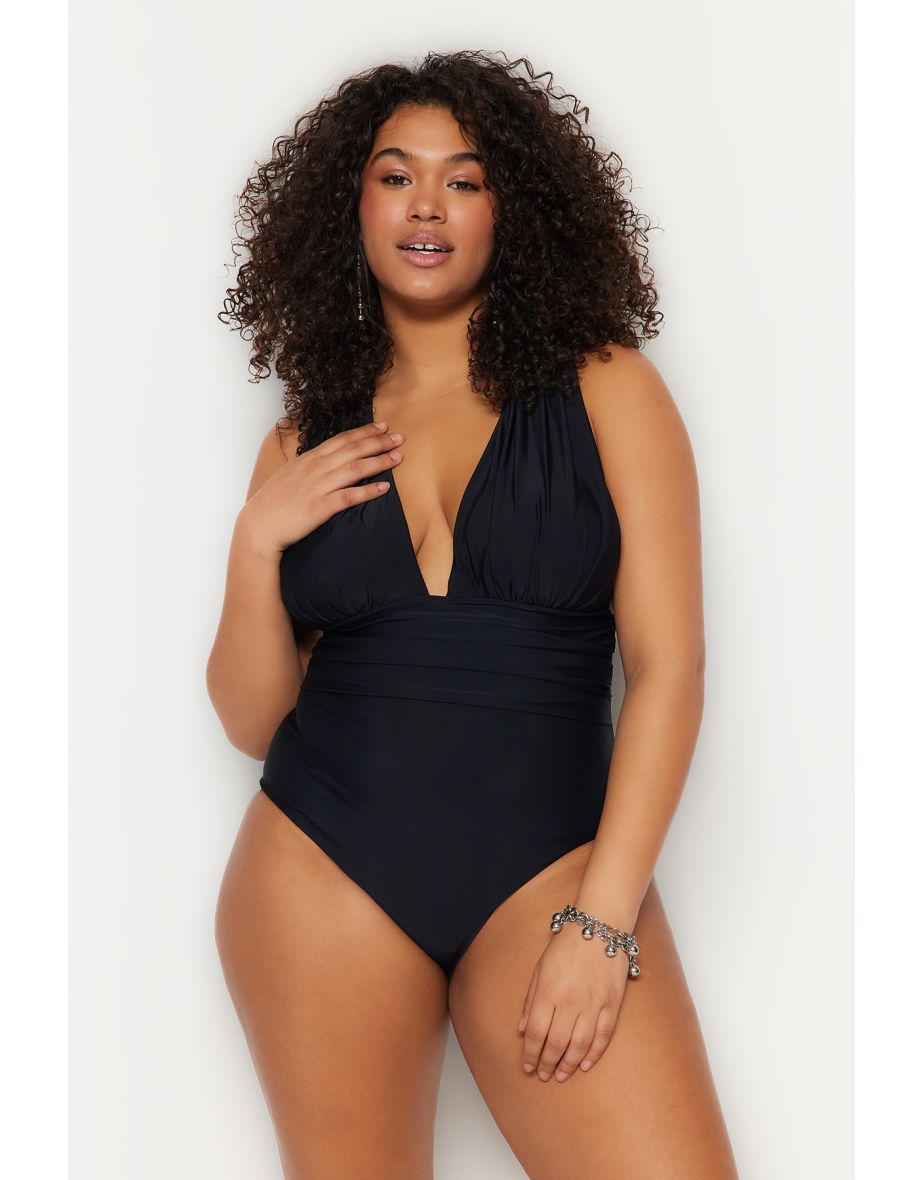 Plus Size Swimsuit - Black - Plain