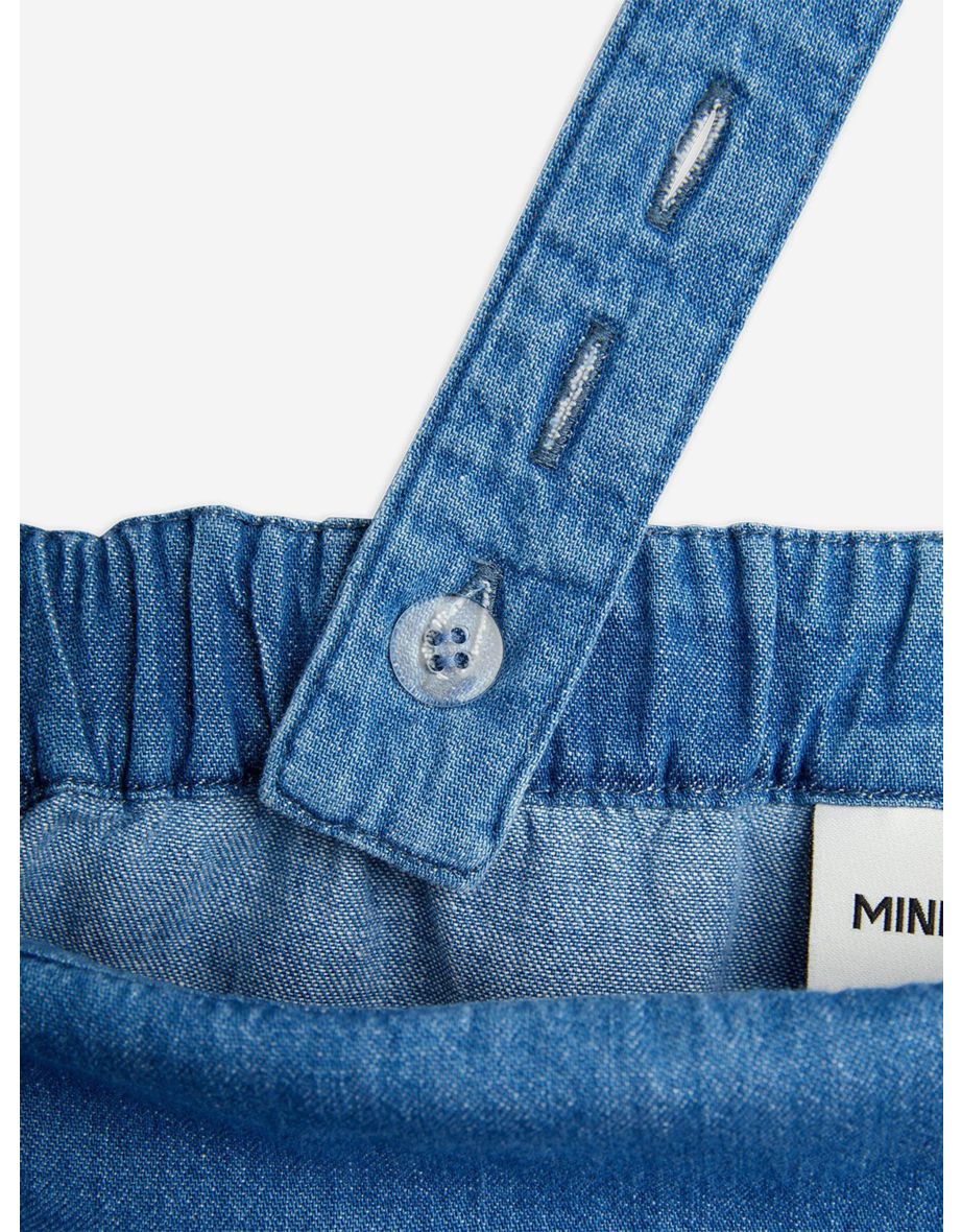 Girls Note Embroidered Denim Dungarees In Blue - 3