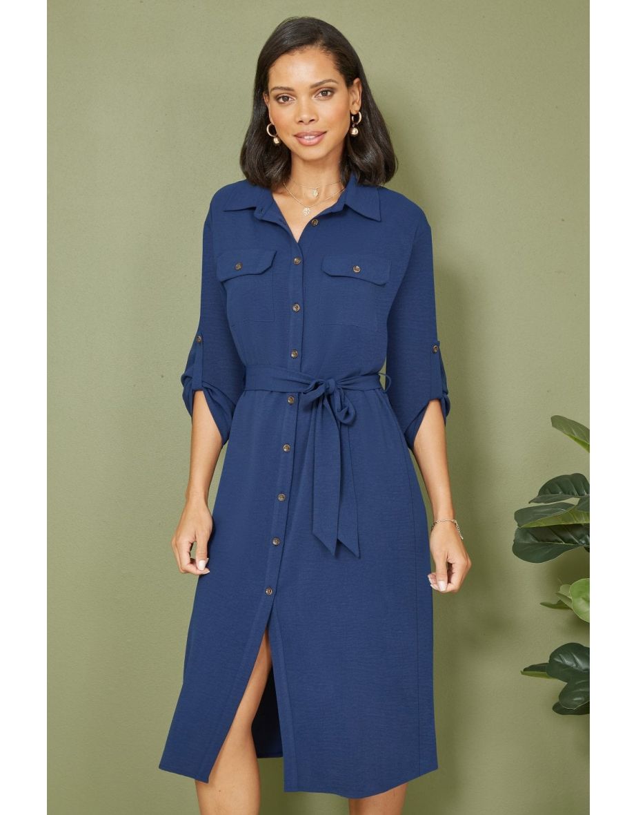 Navy shirt dress midi best sale