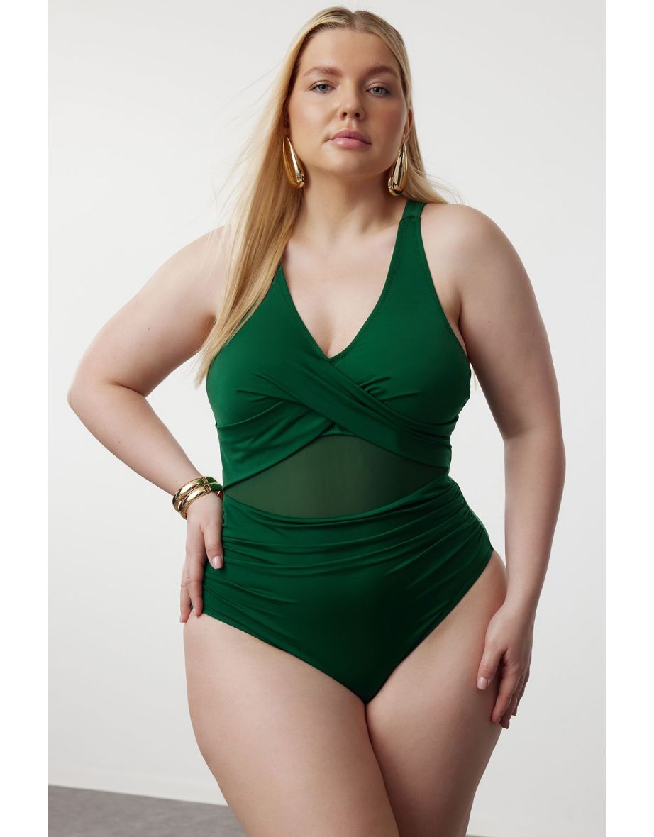 Emerald Green Mesh Detailed Swimsuit