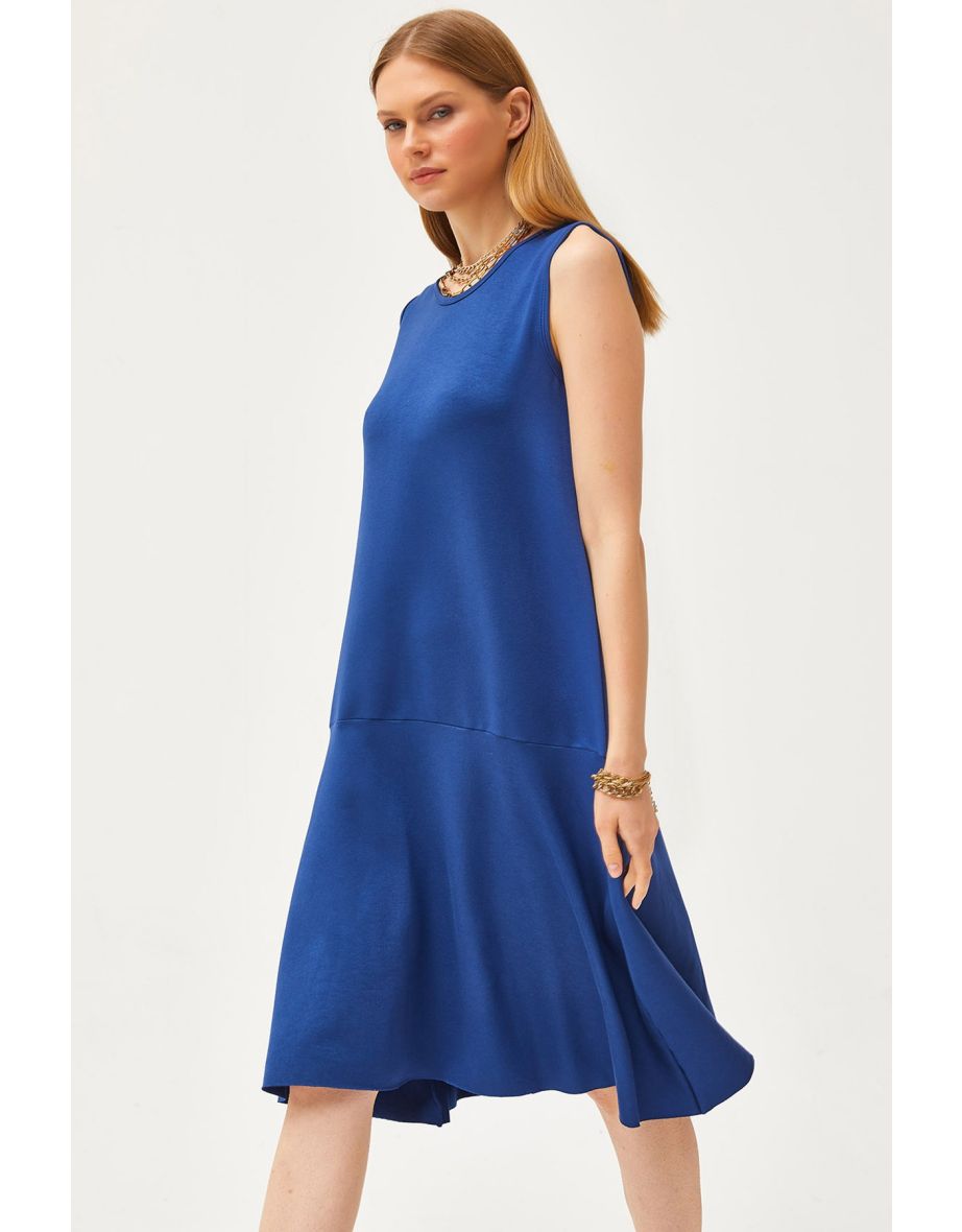Women's Navy Blue Split Skirt Crystal Knitted Dress