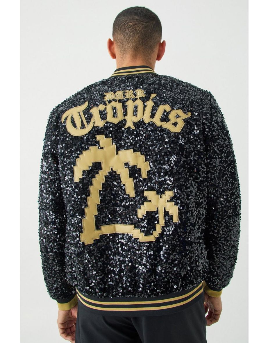 Palm Zip Through Sequin Bomber - black - 2