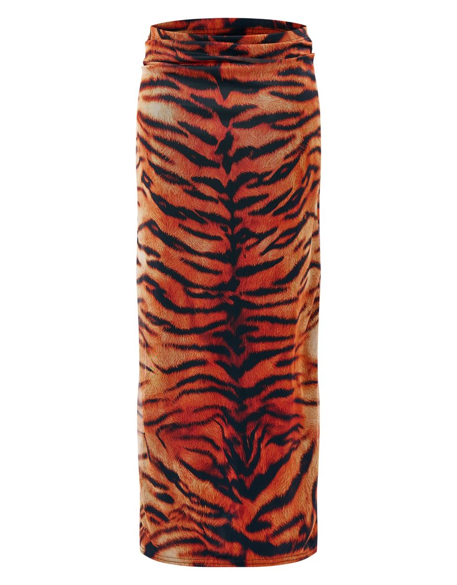 Tiger Printed Lined Mesh Maxi Skirt - 4