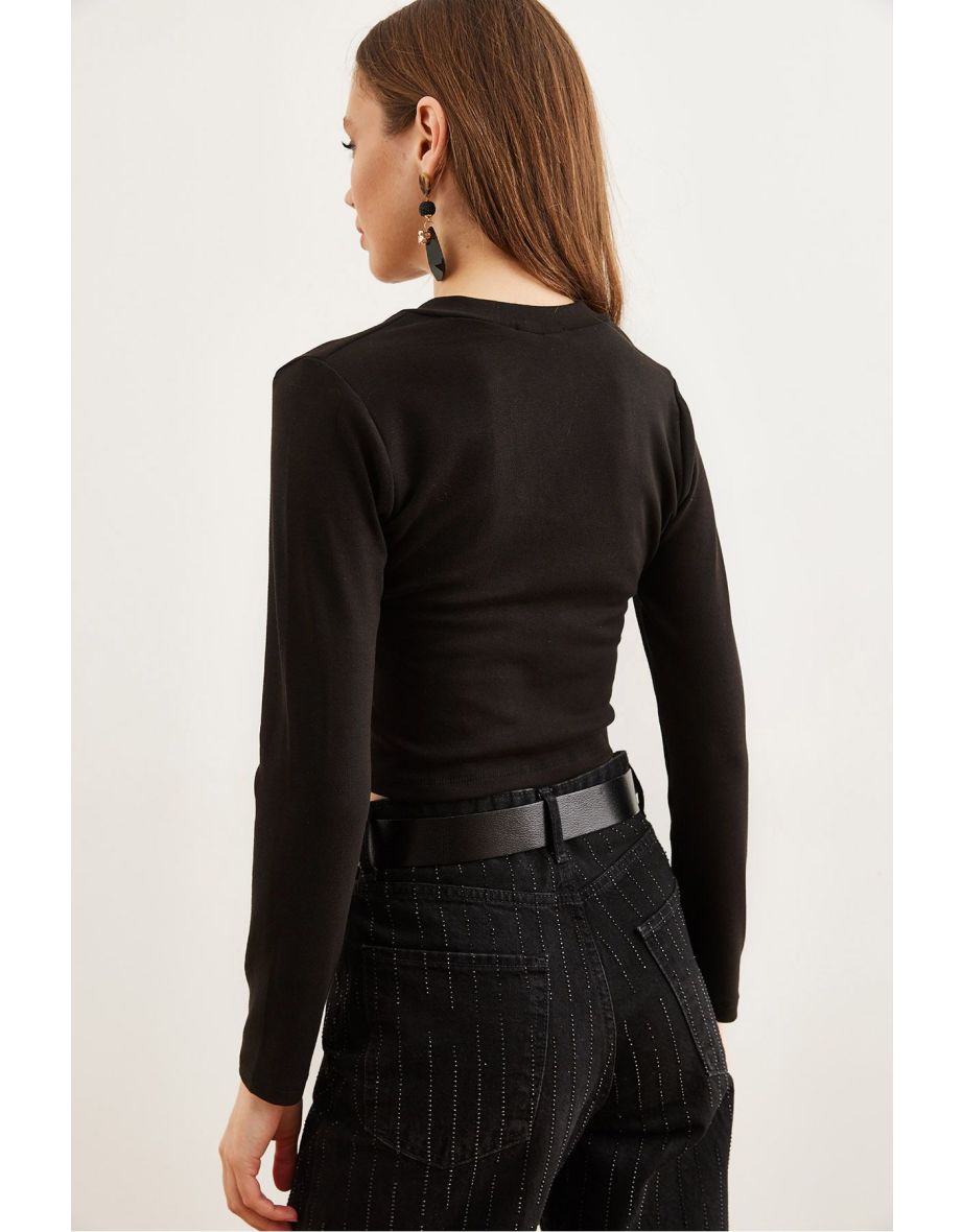 Women's Black V Neck Soft Touch Flexible Top - 4