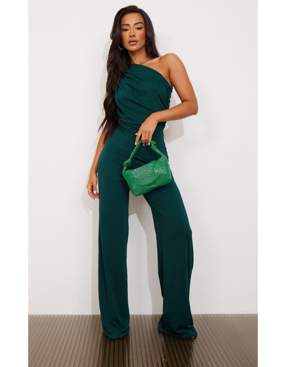 Green one shoulder jumpsuit on sale