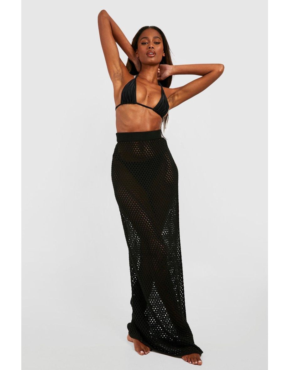 Crochet Maxi Beach Skirt - black