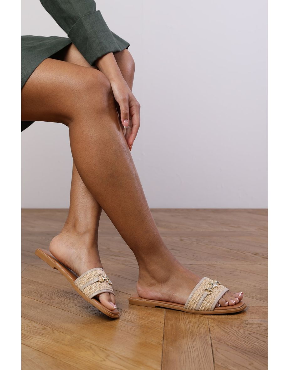 EMMA PU STRAW DETAIL STRAP SANDALS IN NUDE FAUX LEATHER