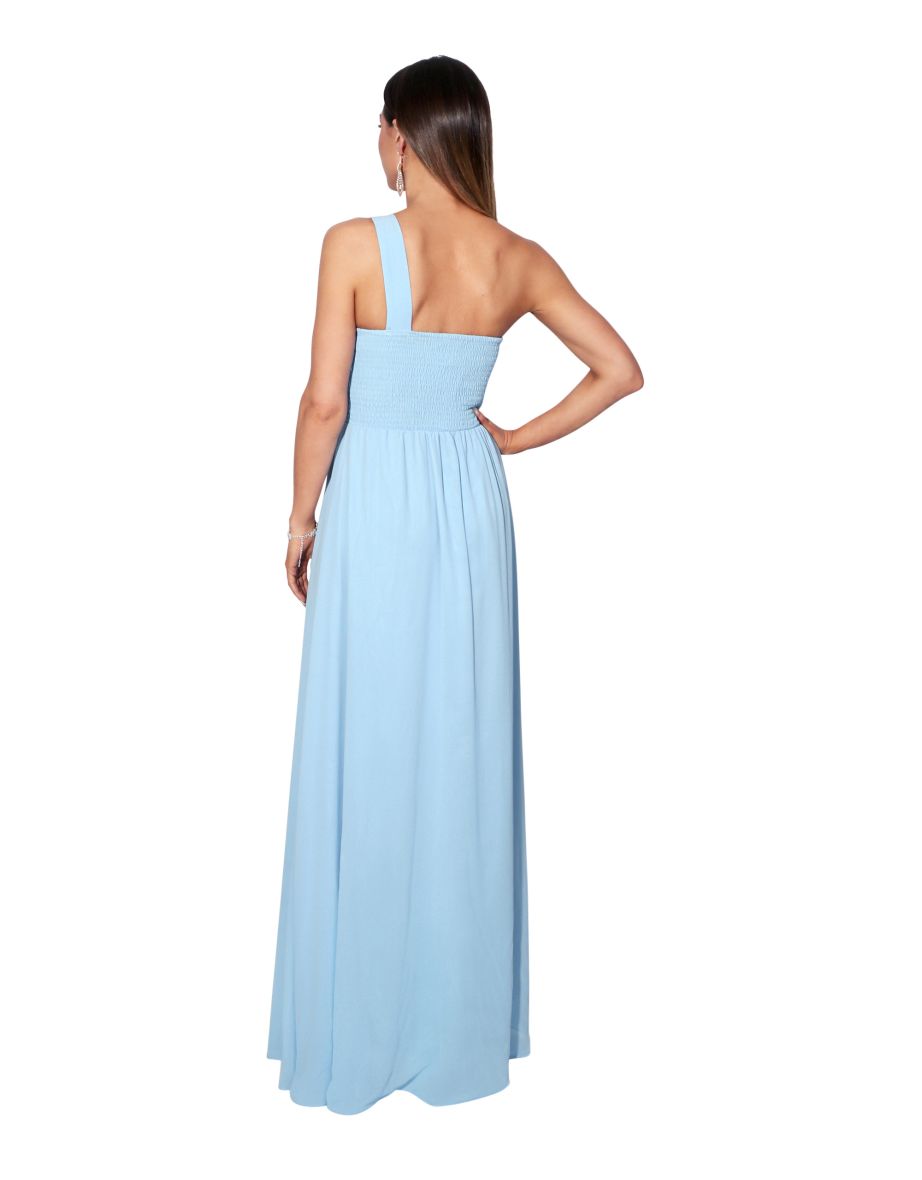 One Shoulder Evening Maxi Dress - Aqua - 2