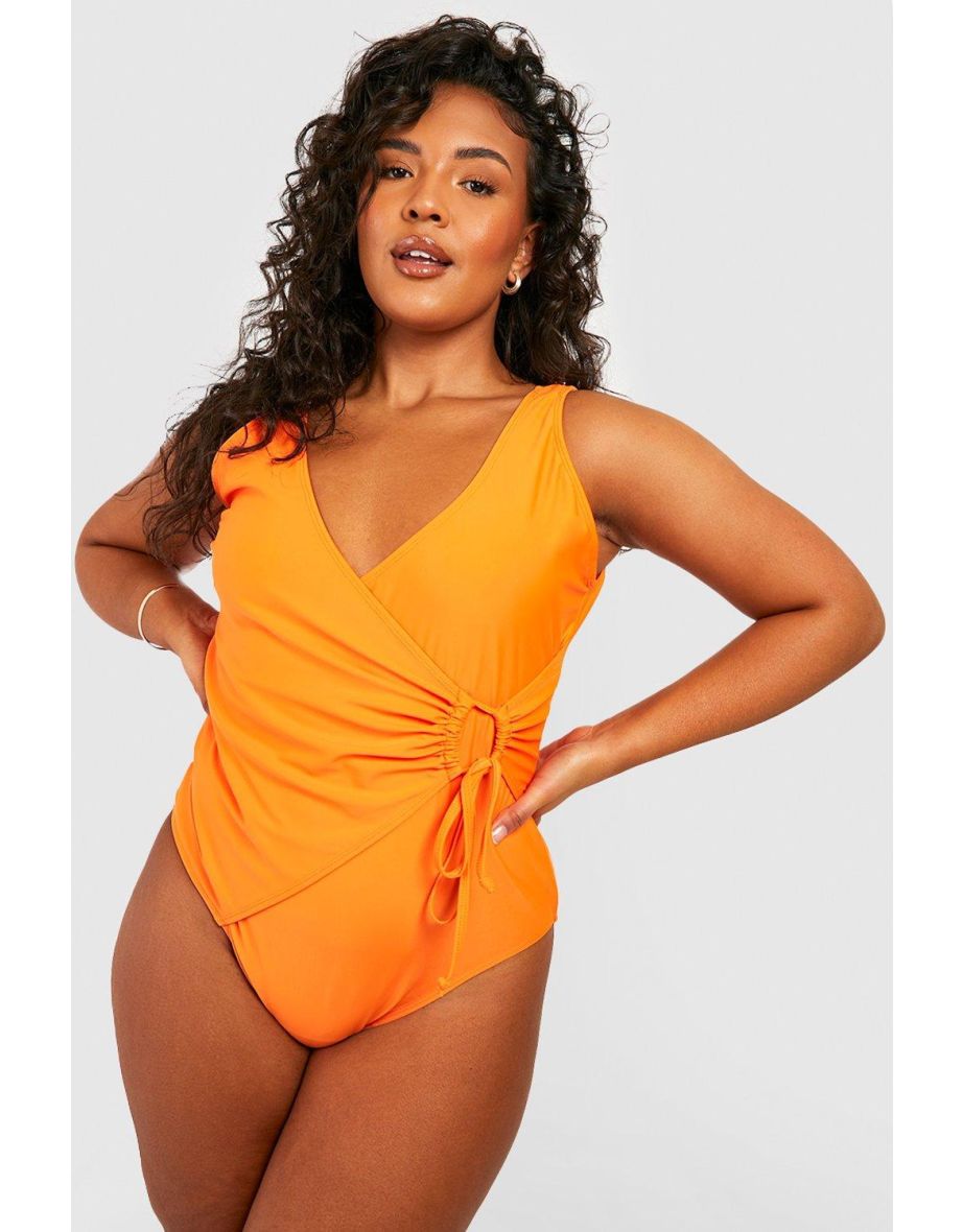 Plus Tummy Control Wrap Belted Swimsuit