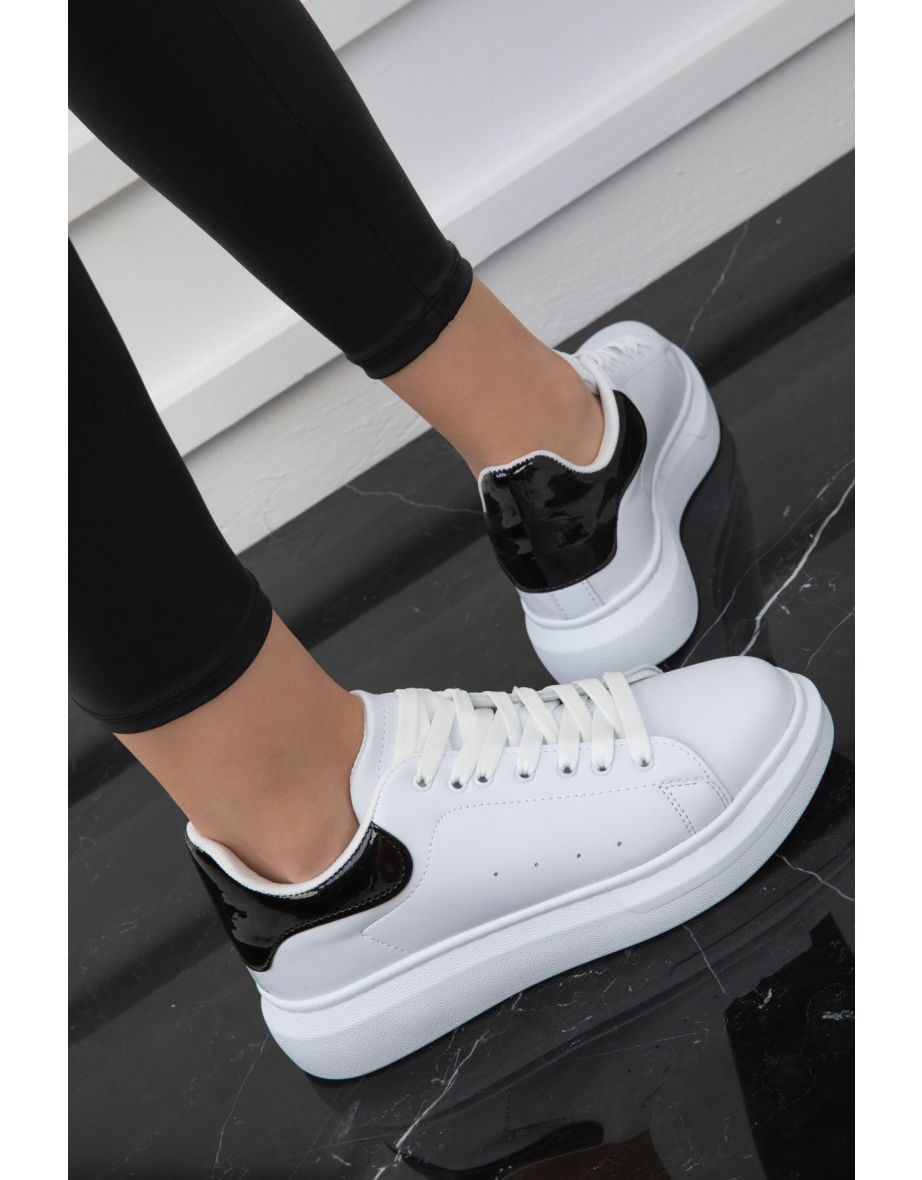 White-Black Patent Leather Women's Sneaker