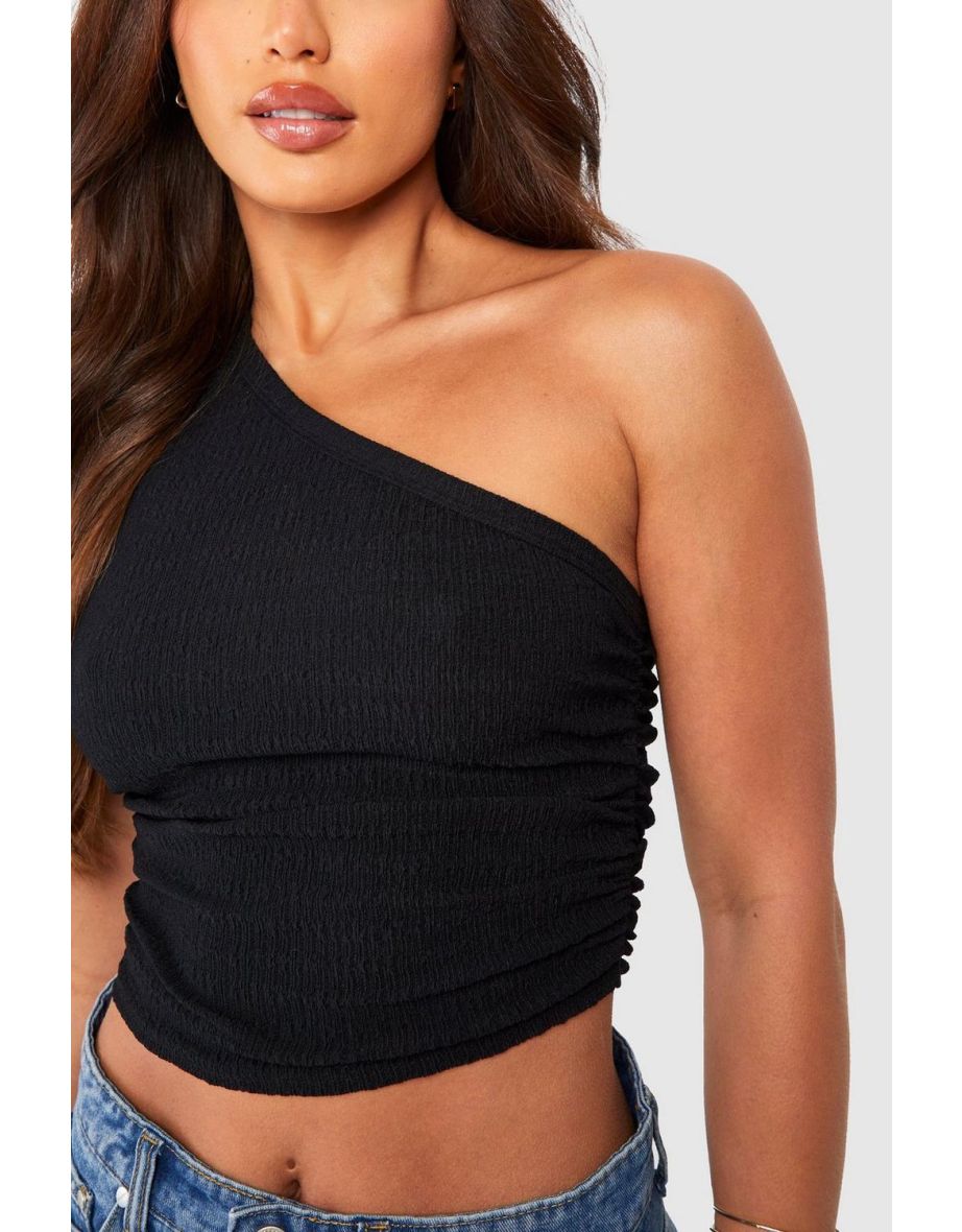 Tall Textured Ruched Detail Crop Top - black - 3