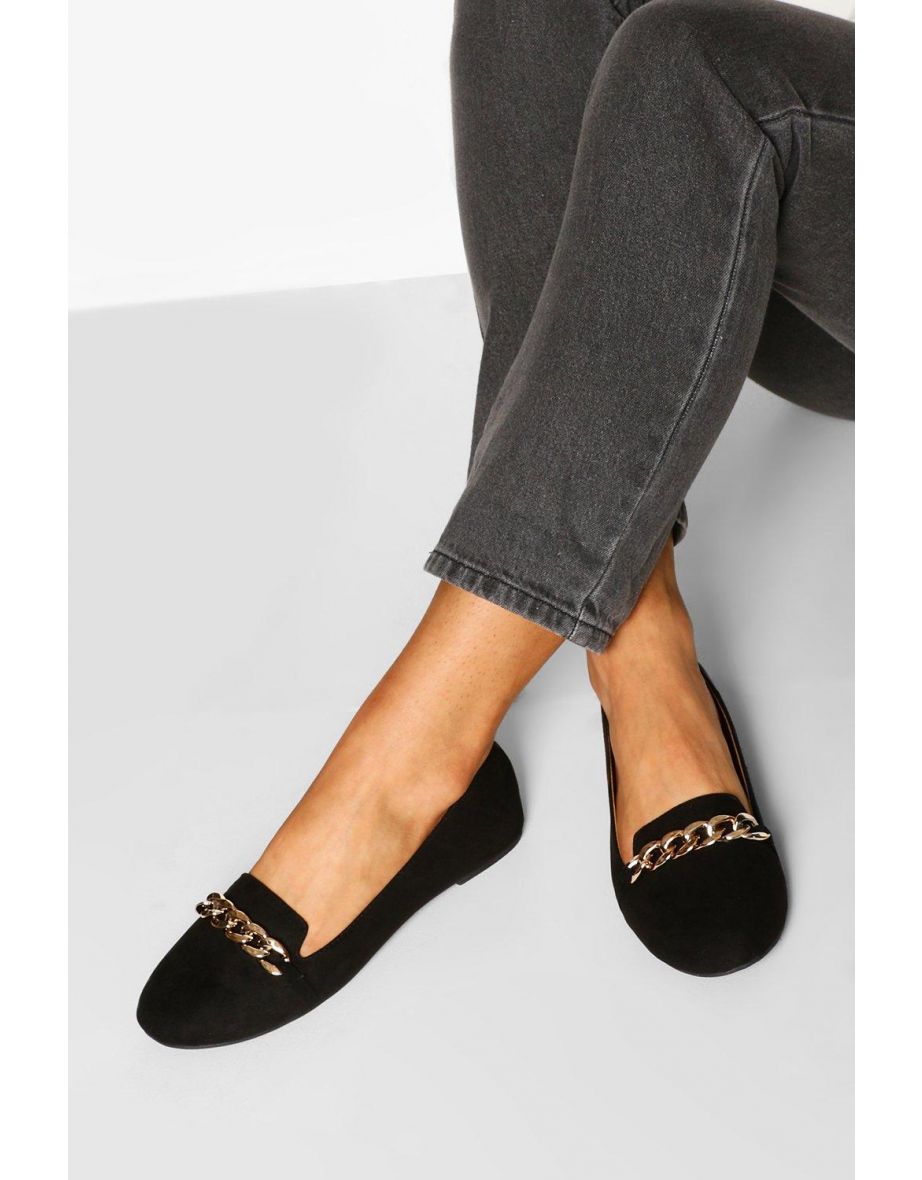 Wide Fit Chain Slipper Ballets - black