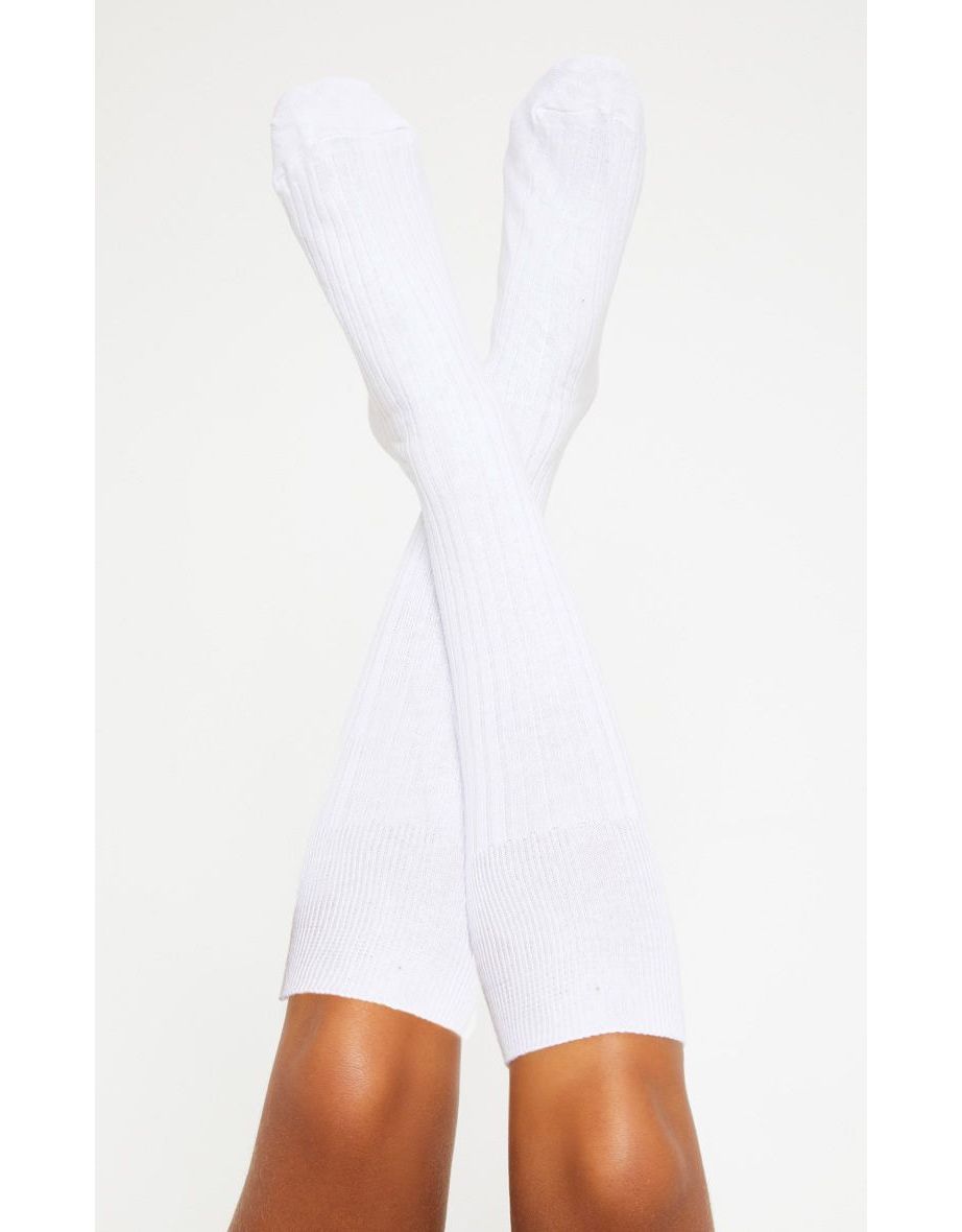 White Ribbed Knee High Football Socks