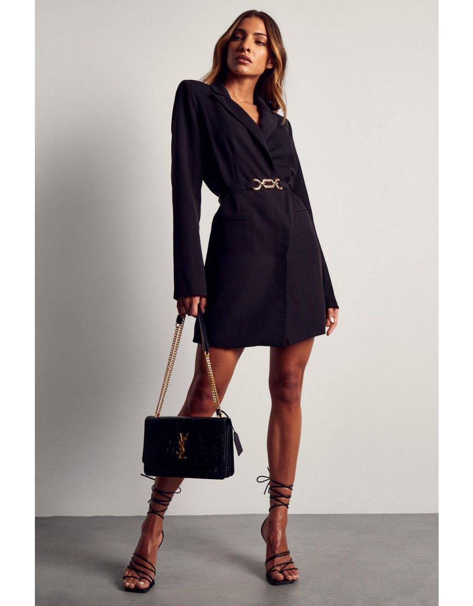 Gold Chain Belt Structured Blazer Dress - 3