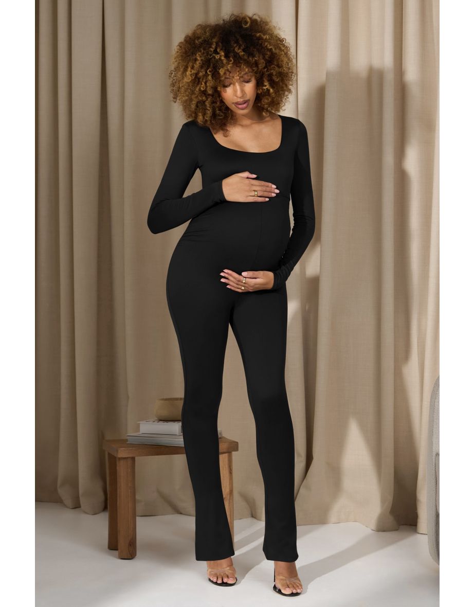 Clover | Black Square-Neck Slim-Leg Maternity Jumpsuit