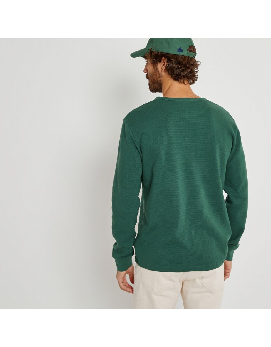 Cotton Grandad Collar T-Shirt with Long Sleeves - 3