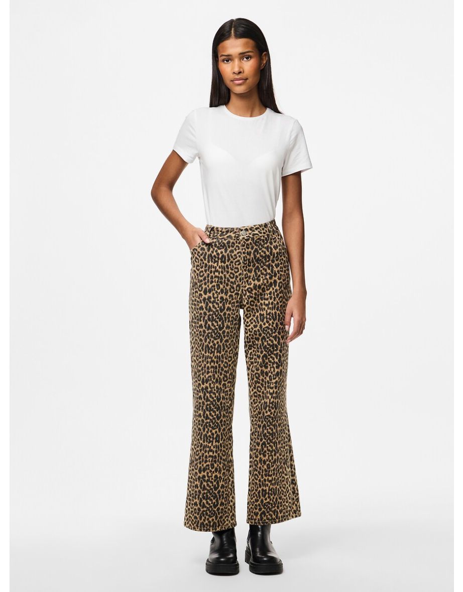 Leopard Print Straight Jeans with High Waist