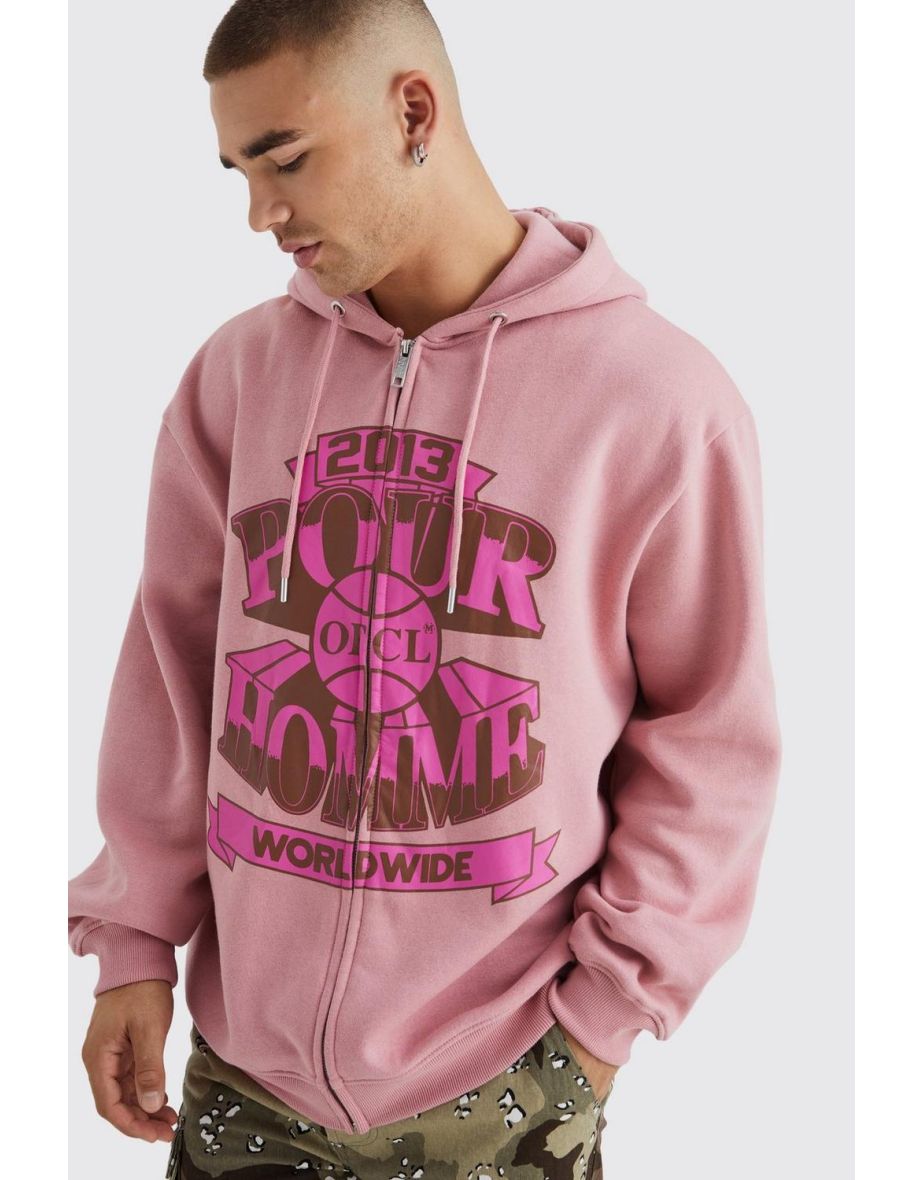 Oversized Pour Homme Zip Through Hoodie - dusty pink - 2