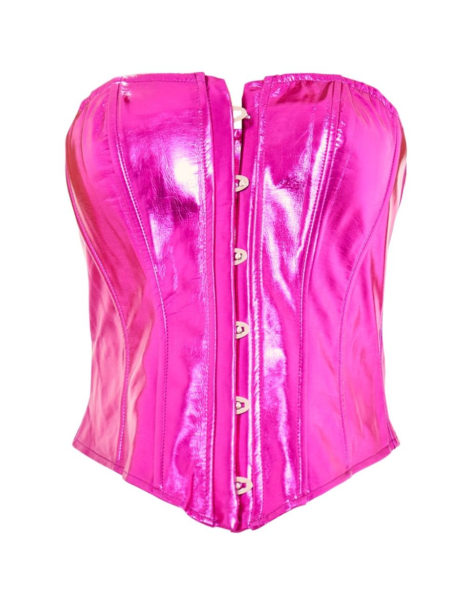 Magenta Metallic Hook And Eye Corset - 4